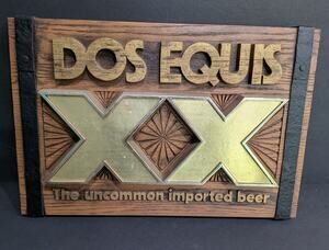 Vintage Dos Equis 3D Beer Sign Faux Wood Wall Plaque Bar Decor XX Imported Sign
